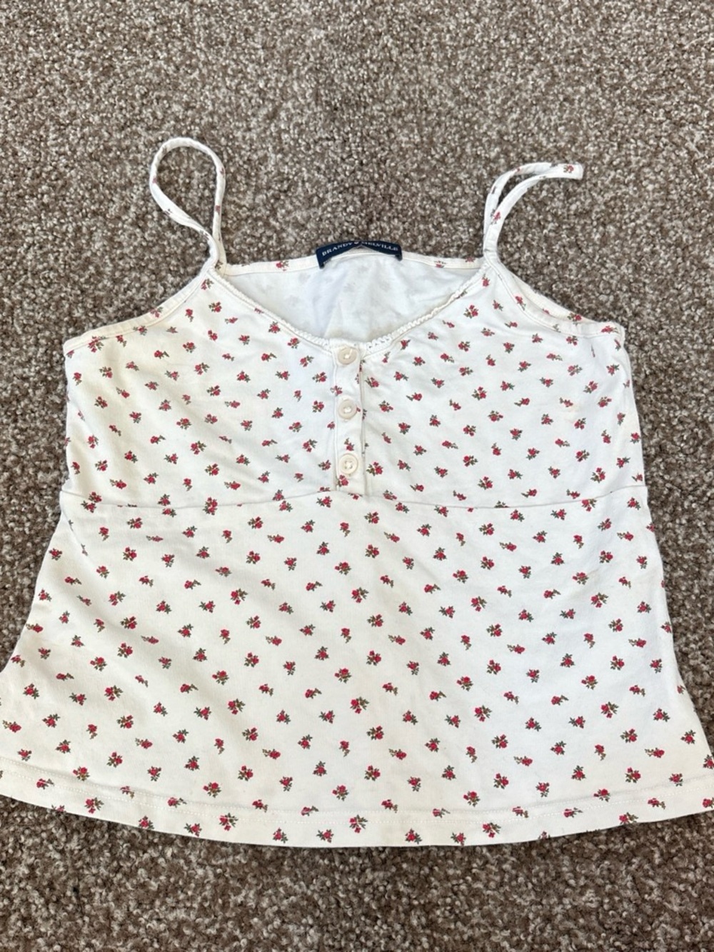 Brandy Melville Cream Tank with Red Floral Print
